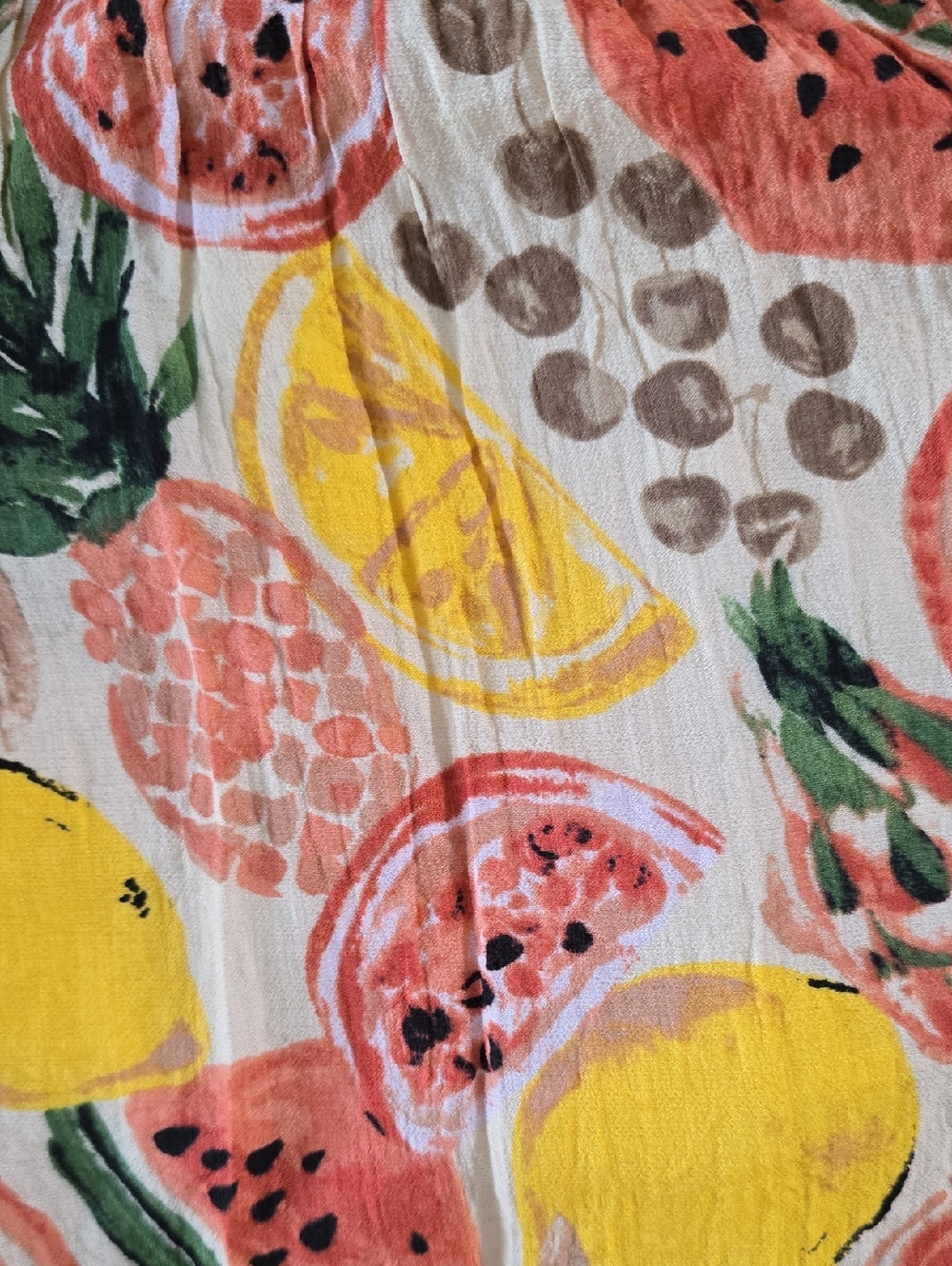 By The River Smocked Yellow & Pink Tropical Fruit Midi Dress Sz Medium - Picture 4 of 8